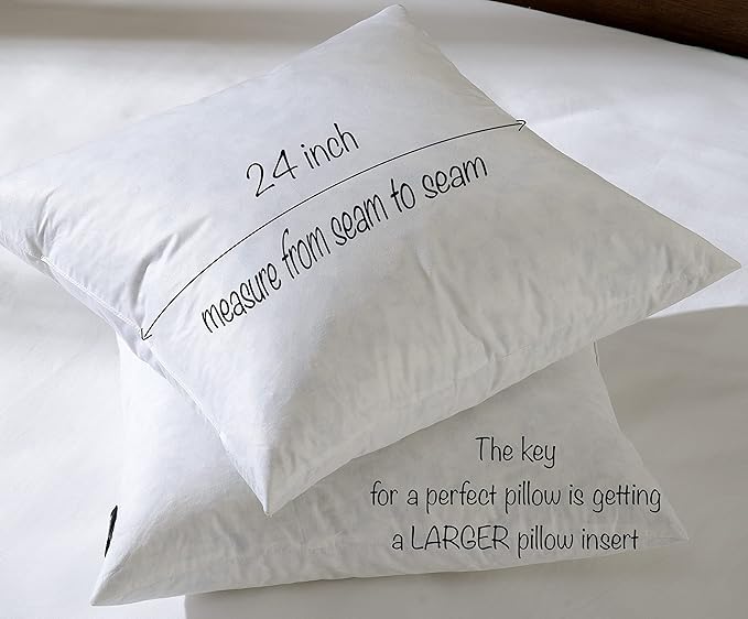 basic home 24x24 Euro Throw Pillow Inserts-Down Feather Pillow Inserts-Cotton Fabric-Set of 2-White.