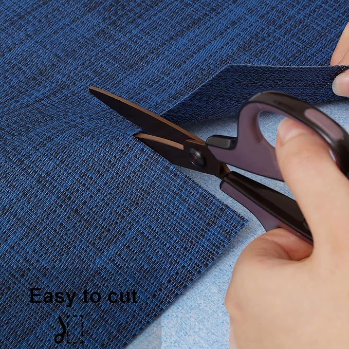 Myir JUN Placemats Set of 4, Vinyl Woven Placemats Place Mats Indoor Set of 4 Washable Table Mats Non-Slip Place mats for Dining Table (Dark Blue, Set of 4)