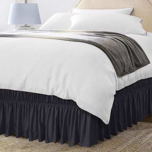 Utopia Bedding Twin Elastic Bed Ruffle - Easy Wrap Around Ruffle - Microfiber Bed Skirt with Adjustable Elastic Belt 16 Inch Tailored Drop - Hotel Quality Bedskirt, Fade Resistant (Twin, Black)
