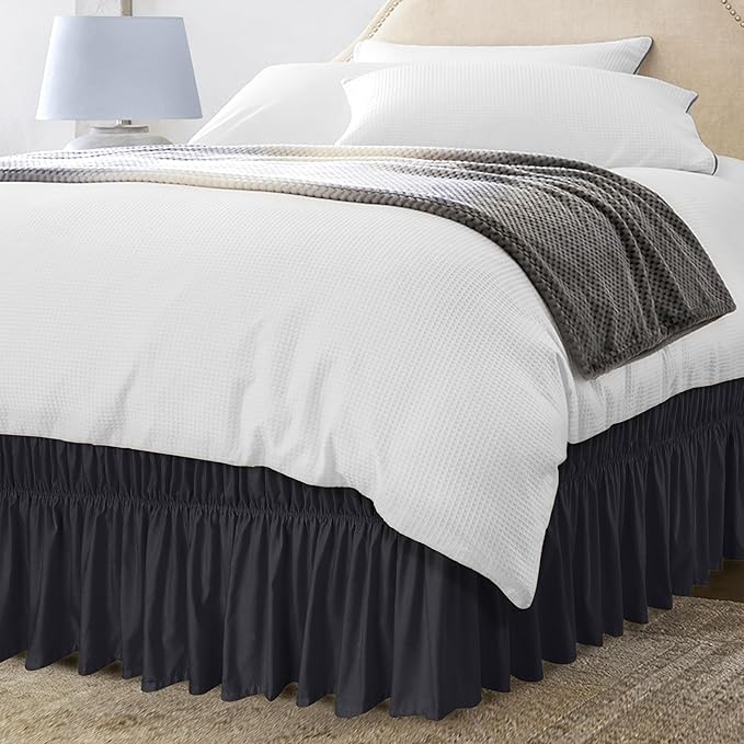 Utopia Bedding Queen Elastic Bed Ruffle - Easy Wrap Around Ruffle - Microfiber Bed Skirt with Adjustable Elastic Belt 16 Inch Tailored Drop - Hotel Quality Bedskirt, Fade Resistant (Queen, Black)