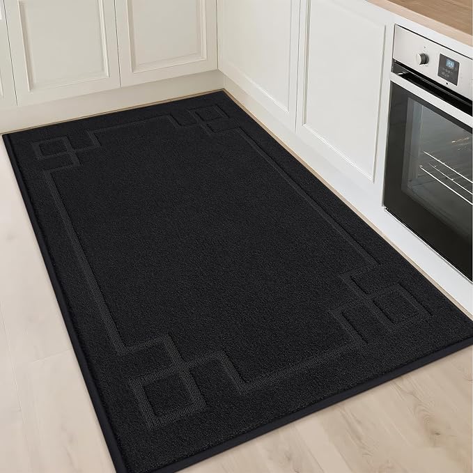 BEQHAUSE Kitchen Rugs Non-Slip Washable, Machine Washable Kitchen Mats Absorbent Soft Kitchen Runner Rugs for Floor,Sink,Hallway,Laundry,32"x48", Black