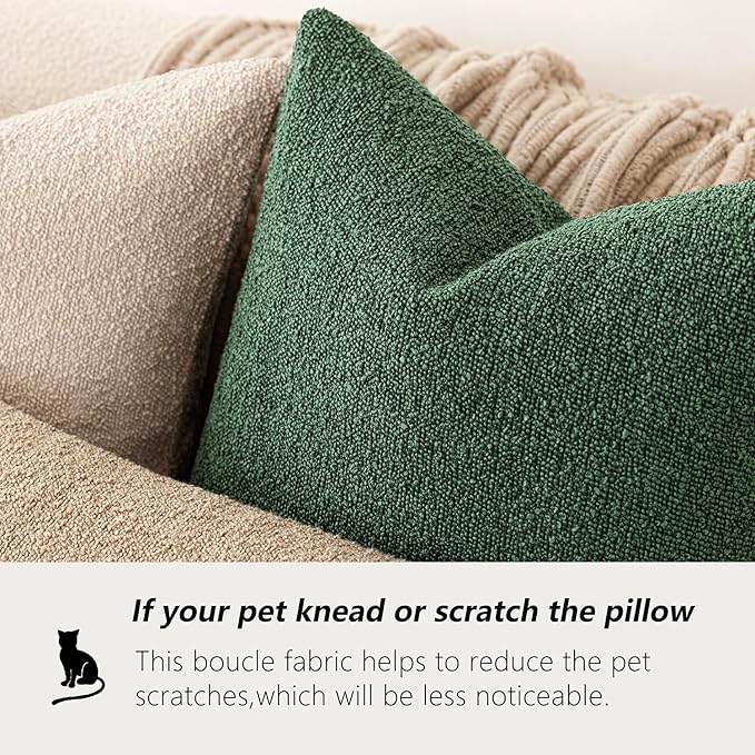 Foindtower Decorative Textured Boucle Throw Pillow Covers Accent Solid Pillow Cases Neutral Soft Cozy Couch Cushion Case for Chair Sofa Bedroom Living Room Home Decor 20x20 Inch,1PC,Pine Green