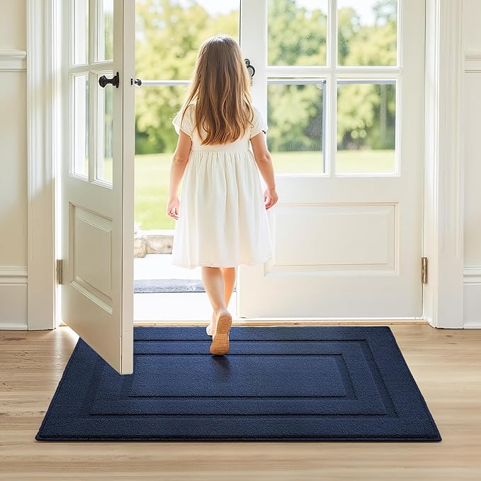 GRANNY SAYS Front Door Mat Outside Entrance, Welcome Matt Non-Slip, Outdoor Door Mats for Entryway, Long Front Porch Mat Low Profile Resist Dirt Easy to Clean, 47" x 32", Deep Blue