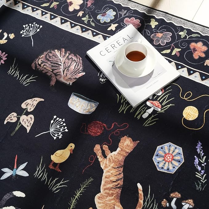 Rugcomf Runners for Kitchen Runner Rug Non Slip 2'x10' Long Washable Rugs with Rubber Backing Soft Floral Animal Cat Carpet Runner for Kitchen Laundry Bedroom Bathroom, Black