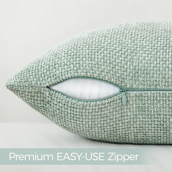 a moment Light Green Chenille Throw Pillow Covers 16x16 Inch Pack of 2 Modern Decorative Throw Pillow Covers Farmhouse Cross Covers Home Decor for Sofa Bedroom Living Room