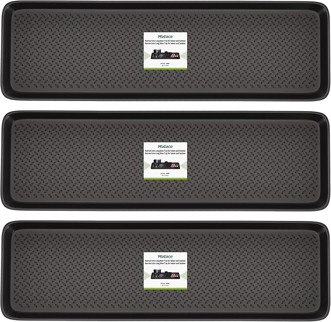 Matace 3 Pack Rubber Extra Large Shoe Tray for Entryway,Long Boot Tray,Slim Boot Mat for Indoor and Outdoor Use,16x55 in, Rectangular (Pack of 3)
