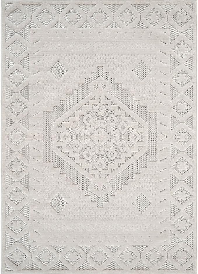 Luul Home Modern Micro Loop Indoor Area Rugs for Living Room Bedroom Kitchen Geometric Trellis White 4x6 Luxury Durable Low and High Pile Non-Shedding Stain Resistant Soft Area Carpet 4 x 6