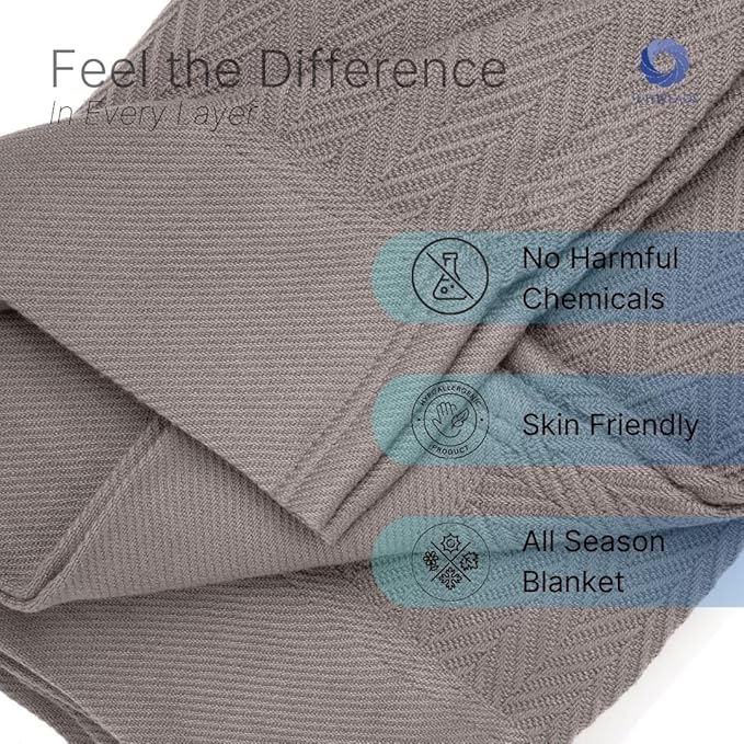 9Threads 100% Cotton Herringbone Blankets, 66"X90" Twin, Throw Blanket for Bed, All Season Cotton Blanket, Cozy Blanket,Throws & Bed Blanket, Throw Blanket for Couch, Modern Home Decor -Charcoal Grey