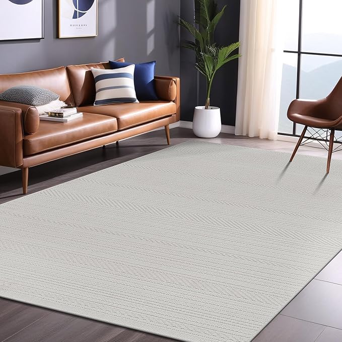 Luul Home Micro Loop Indoor Rug White 5x7 Boho Geometric Neutral Area Rugs for Living Room Soft Luxury Modern Low and High Pile Durable Stain Resistant Non-Shedding Indoor Area Carpet 5 x 7