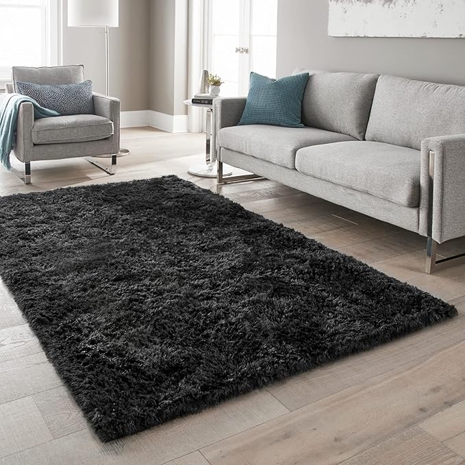 Ophanie 5x8 Rugs for Living Room, Charcoal Black, Large Fluffy Fuzzy Plush Shag Shag Comfy Soft, Non-Slip Indoor Floor Carpet, for Kids Boys Girls Dorm, Room, Bedroom, Playroom, Home Decor Aesthetic