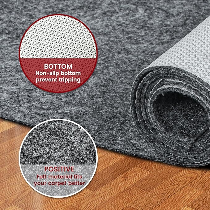 Waterproof Rug Pad, 6x9 ft Area Rug Non-Slip Carpet Pad, 1/4" Thick Non-Slip Rug Pads for All Floors and Finishes, Felt Pad for Hardwood Floors, Keeps Carpets in Place Soft and Safe