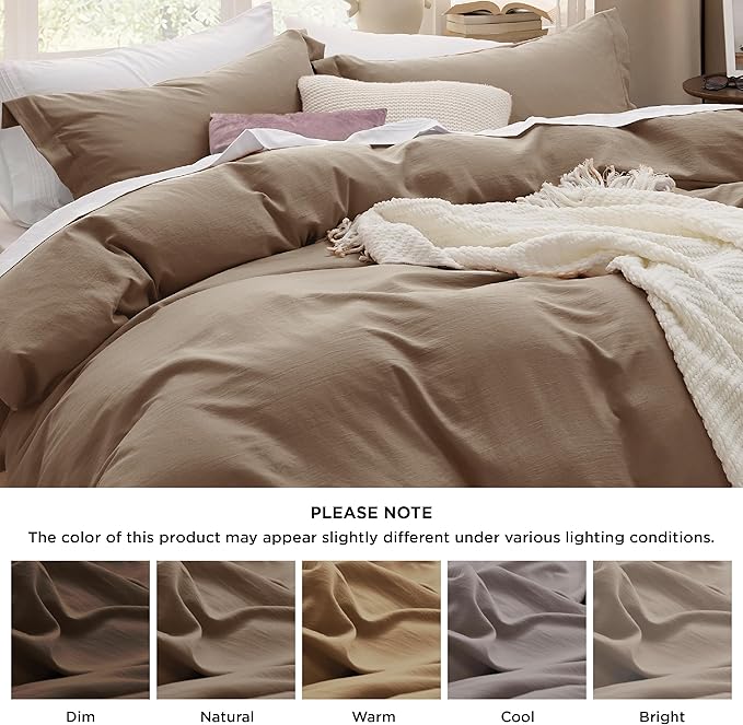 Bedsure Deep Khaki Duvet Cover Full Size - 3 Pieces Prewashed Extra Soft Cotton-Like Bedding Set, Includes 1 Duvet Cover 80x90 Inches with Zipper Closure & 2 Pillow Shams, Comforter Not Included