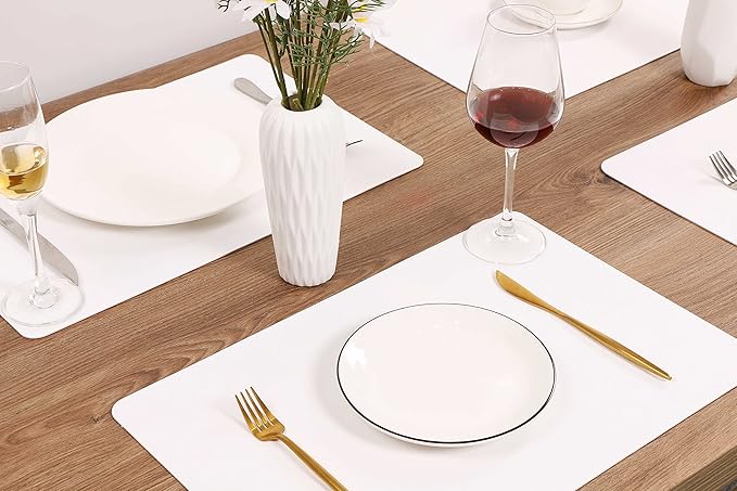 Wipeable Placemats Leather Table Mats Waterproof Heat-Resistant Easy to Clean for Dining Table Set Kitchen Table (2, White)
