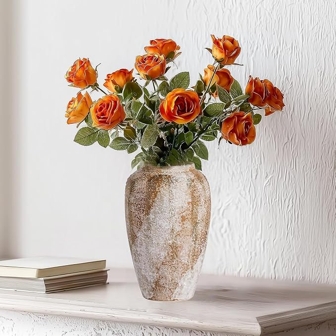 Rustic Ceramic 9.5 in Vase, Ceramic Vase for Home Decor, Living Room Decoration, Shelf Decor, Mantel, Dinner Table Office Decorations Flower