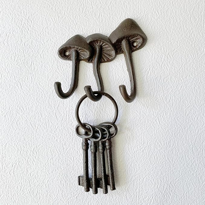 Rustic Mushroom-Shaped Decorative Wall Hook Rack Hangers for Hanging Clothes, Coats, Towels, Keys, and Hats, 1 Pack Antique Cast Iron Mounted Wall Hooks