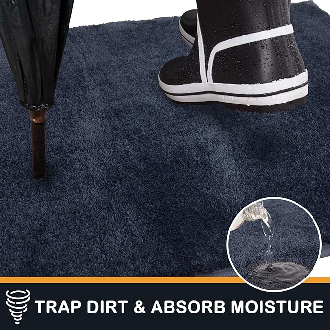 PURRUGS Dirt Trapping Door Mat 24" x 59", Non-Slip Machine Washable Entryway Rug, Dog Doormat, Indoor Front Door Mat, Super Absorbent Entry Rug for Muddy Shoes & Paws, Navy Blue