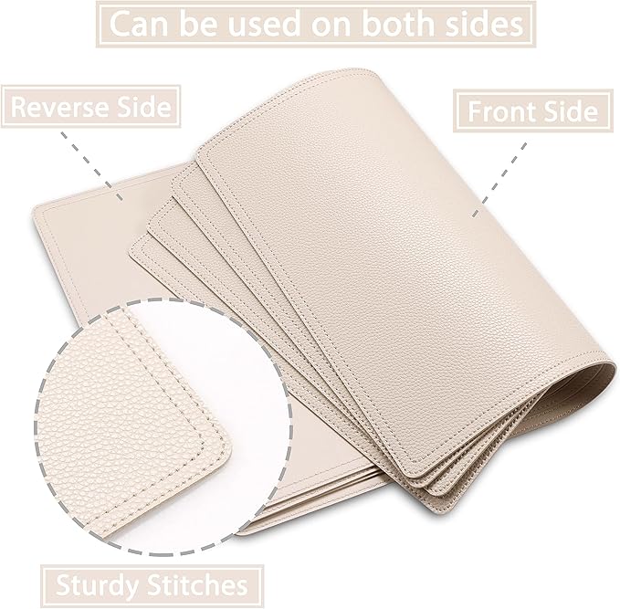Set of 8 Faux Leather Placemats, PU Table Mats, Waterproof, Stain Resistant, Heat Resistant, Non-Slip Easy to Clean for Kitchen Dining Table,Conference Table, Beige