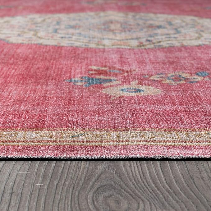 Beverly Rug Non Slip Rugs 2x3 Boho Medallion Floral Non Skid Rubber Backing Easy Silk Soft Entry Rug for Living Room Easy to Clean Non Shedding Kitchen Bedroom Indoor Carpet (2 x 3 Fuchsia - Cream)