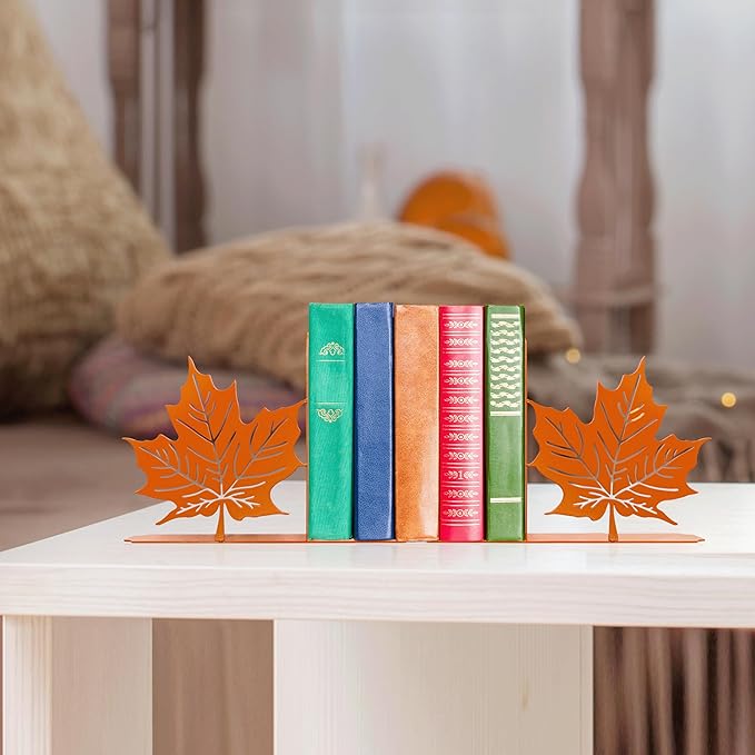 Maple Leaf Decor Bookends Leaves Decor for Fall Cute and Unique Novelty Book Ends for Kids Flower and Plant Room Decor(Orange Yellowk)
