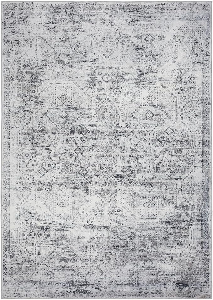 Domitapis Area Rug 3×5, Vintage Boho Rug,Ultra-Soft Low Pile, Washable, Non Slip,Stain Resistant Printed Carpet for Living Room Bedrooms Playroom Office Kitchen, Classic-Grey