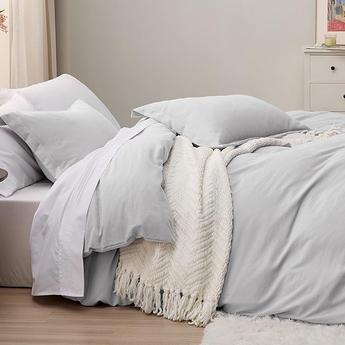 Bedsure Light Grey California King Duvet Cover - Prewashed Cotton-Like Extra Soft Bedding Set, Includes 1 Cal King Duvet Cover 104x98 Inches with Zipper Closure & 2 Pillow Shams, No Comforter