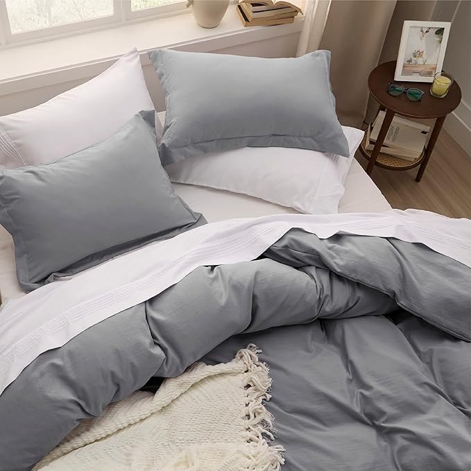 Bedsure Grey California King Duvet Cover - Prewashed Cotton-Like Extra Soft Bedding Set, Includes 1 Cal King Duvet Cover 104x98 Inches with Zipper Closure & 2 Pillow Shams, Comforter Not Included
