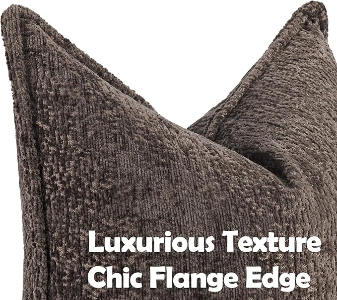 DEZENE Pack of 2 Chocolate Brown Decorative Throw Pillow Covers 22x22 Cozy Soft Chenille Accent Vintage Square Couch Pillow Covers for Home Decor Bed Sofa Living Room