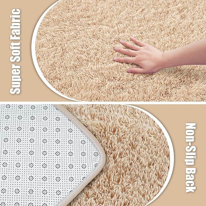 Shag Area Rug for Bedroom 4x6,Beige Fluffy Area Rugs for Living Room,Soft Fuzzy Rug Non-Shedding Indoor Plush Carpet for Kids Bedroom Nursery Dorm Home Decor