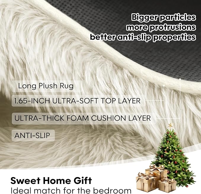 Mtandyx 5x7 Plush Fluffy Area Rugs, Large Soft Carpet, Upgraded Non-Slip Rectangular Rug for Living Room, Bedroom, Kids Room, Dorm, Modern Home Decor Aesthetic,Cream White.