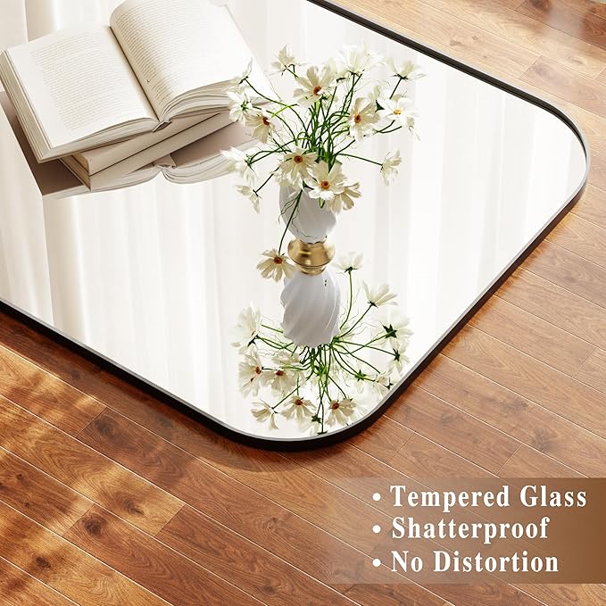 Full Length Mirror 71"x26" Mirror Full Body with Aluminum Alloy Frame Top Square-Edged Floor Mirror with Stand for Bedroom Living Room Dressing Room Black