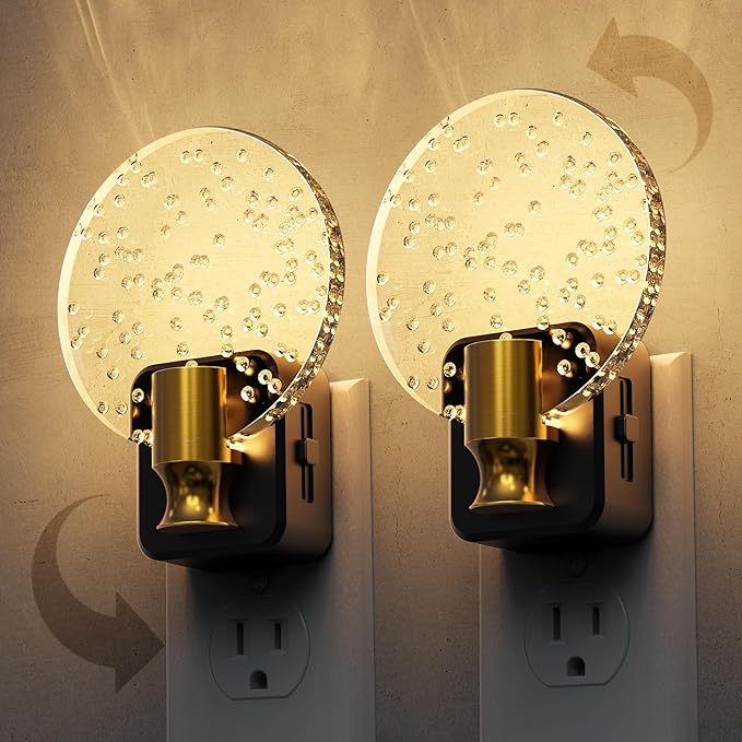 L LOHAS LED Night Lights Plug into Wall, Dusk to Dawn Sensor, 3000K Soft White LED, 180° Rotating Acrylic Bubble Nightlight, 0-100lm Adjustable Brightness, 2-Pack for Bedroom, Bathroom, Hallway