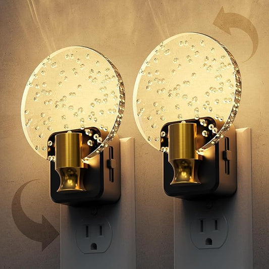 L LOHAS LED Night Lights Plug into Wall, Dusk to Dawn Sensor, 3000K Soft White LED, 180° Rotating Acrylic Bubble Nightlight, 0-100lm Adjustable Brightness, 2-Pack for Bedroom, Bathroom, Hallway