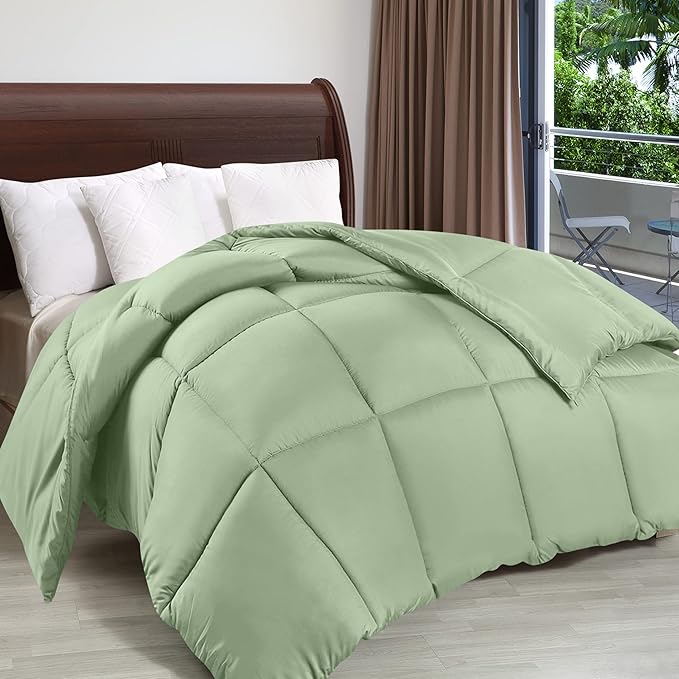 Utopia Bedding Comforter Duvet Insert, Quilted Comforter with Corner Tabs, Box Stitched Down Alternative Comforters King Size (Sage Green)