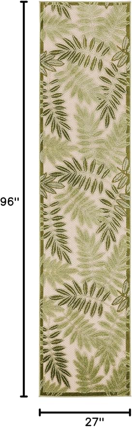 Nourison Home Aloha Ivory Green 2'3" x 8' Area Rug - Easy Clean, Non Shedding, Bed Room, Living Room, Dining Room, Kitchen (8' Runner)