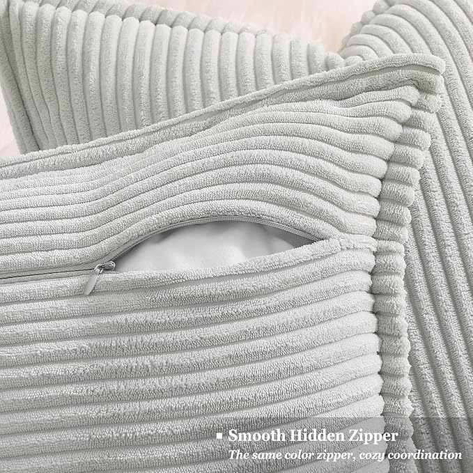 decorUhome Spring Corduroy Grey Throw Pillow Covers 20x20 Set of 2 Decorative Soft Boho Farmhouse Couch Pillow Covers for Living Room Bed Sofa Broadside Striped Pillow Cases