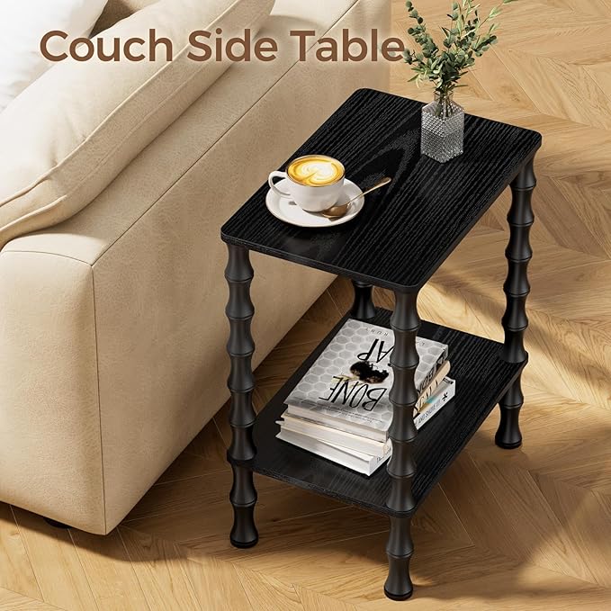 Side Table, 2-Tier End Table with Storage Shelf, Night Stand for Small Spaces, Modern Coffee Tables for Living Room, Bedroom (1, Black)