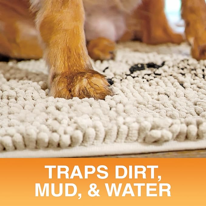 Neater Pets Chenille Dog Door Mat 30” x 20” – Super Absorbent & Quick-Dry Muddy Paws Doormat for Trapping Dirt, Water, Mud - Non-Slip & Machine Washable Pet Rugs for Entryway, Indoor Mud Mats, Beige