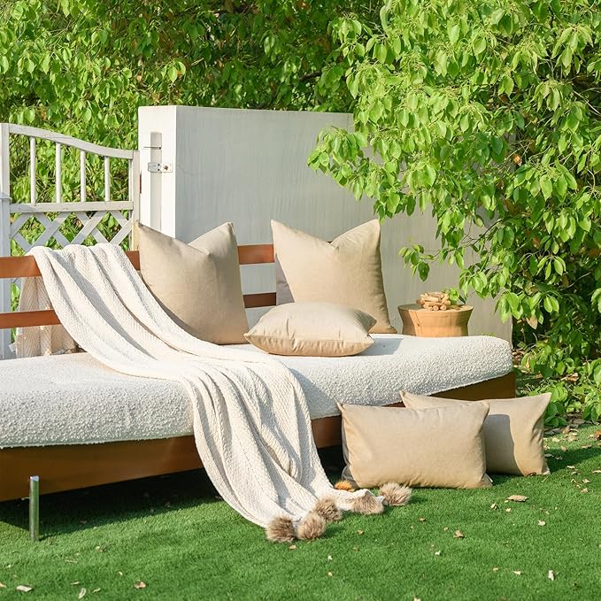 a moment Pack of 2 Beige Stain-Resistant Throw Pillow Covers Pet-Friendly Pillowcases Cushion Covers for Sofa Couch Bed Outdoor Waterproof 12x20 Inch