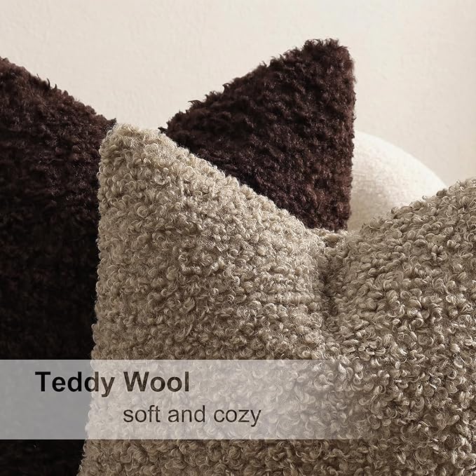 decorUhome Pack of 2 Throw Pillow Covers 24x24 Inch, Faux Fur Decorative Sherpa Pillow Covers Fuzzy Accent Soft Sheepskin Fleece Pillow Cases for Couch Living Room Bed, Chocolate
