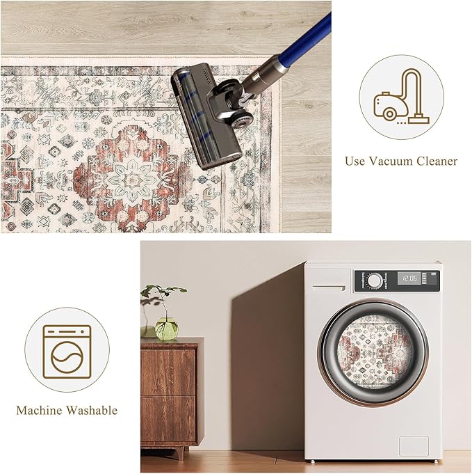 Pauwer Kitchen Rugs Sets of 3 Non Slip Washable Kitchen Mats for Floor Farmhouse Kitchen Floor Mat Runner Rug Boho Kitchen Sink Rug Carpet for Kitchen Hallway Laundry Room, Ivory