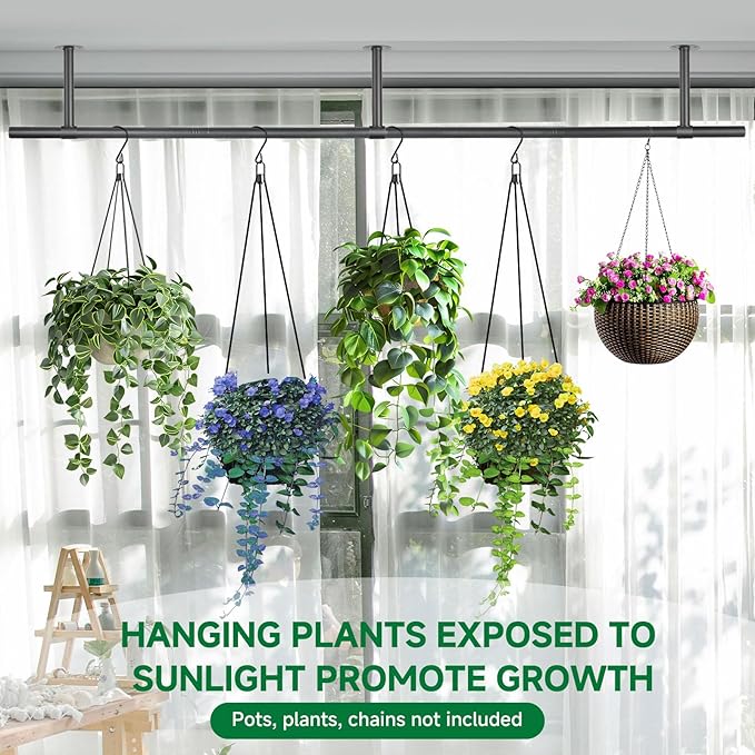 2 pcs Hanging Planters Rod, Plant Hanger Indoor for Window Ceiling, Hanging Plant Shelf for Wall Planter House Plants, Plant Shelves Metal Holder Bar 63 in (Pots, Plants, Chains not Included)