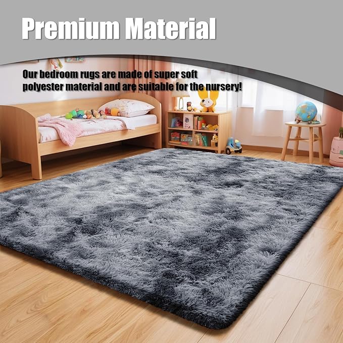 Shag Area Rug for Bedroom 4x6,Tie-Dyed Black Fluffy Area Rugs for Living Room,Soft Fuzzy Rug Non-Shedding Indoor Plush Carpet for Kids Bedroom Nursery Dorm Home Decor