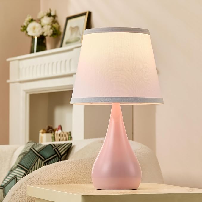 17.3'' Modern Dimmable Touch Lamps for Nightstand 2pcs, Table Lamps for Living Room, Reading Desk Lamp for Office, Bedside Lamps with Iron Base, Small Lamp for Bedroom, Bulb Included, Pink