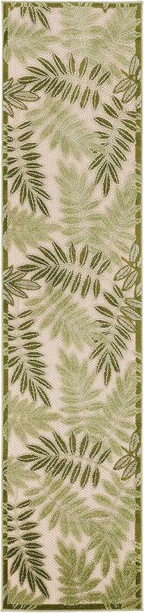 Nourison Home Aloha Ivory Green 2'3" x 8' Area Rug - Easy Clean, Non Shedding, Bed Room, Living Room, Dining Room, Kitchen (8' Runner)
