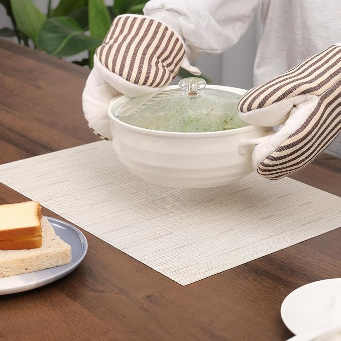 Myir JUN Placemats Set of 8, Vinyl Woven Placemats Place Mats Indoor Set of 8 Washable Table Mats Non-Slip Place mats for Dining Table (B-White, Set of 8)