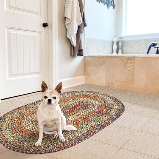 Homespice Rainforest Multicolor Oval Braided Rug 20"x30" - Machine Washable Kitchen Rugs and Braided Door Mat, Soft, Water Absorbing and Reversible - Both Indoor and Outdoor
