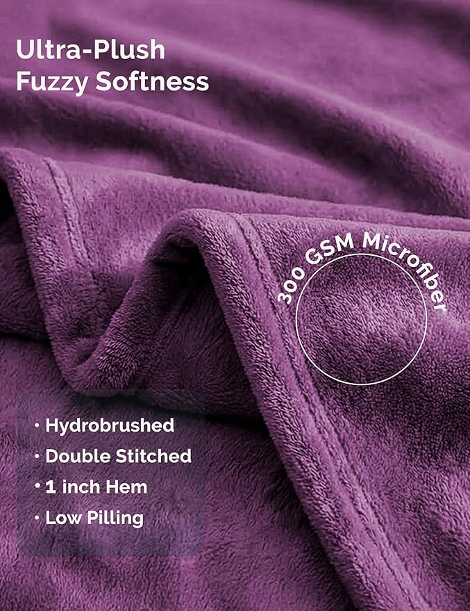 Casa Platino Fleece Blanket King Size – 300 GSM Purple Fleece Throw for Bed or Couch – Soft Cozy Warm Holiday Winter Blanket for Bed, Fuzzy Plush Elegant Gifts for Women - 108x90 Inch