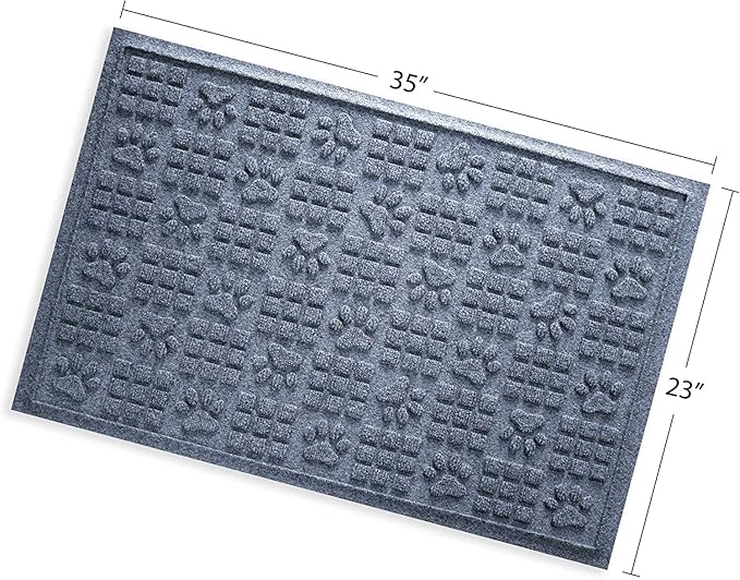 WaterHog Durable Indoor Outdoor Mat – Slip-Resistant Water Trapping Door Mat for Entryway, Porch, Garage, Mudrooms, Patios, Decorative Floor Covering, Made in USA, Dog Paw Design, Bluestone, 2' x 3'