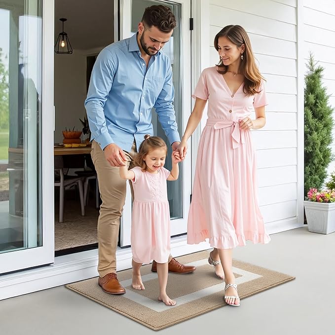 GRANNY SAYS Front Door Mat Outside Entrance, Door Mats for Entryway, Welcome Matt Non-Slip, Entryway Front Porch Mat Low Profile Resist Dirt Easy to Clean, 32"x20", Khaki