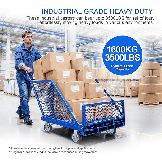 8 Inch Caster Wheels Heavy Duty Casters Set (2 Swivel with Brake, 2 Fixed No Brake), 1600kg/3500LBS Total Capacity Industrial Plate Caster for Workbench, Cart, Trolley, Warehouse Equipment